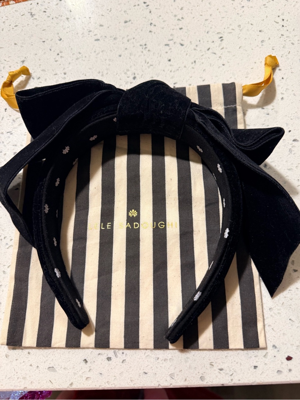 Lele Sadoughi Black Velvet Bow Headband with Pouch